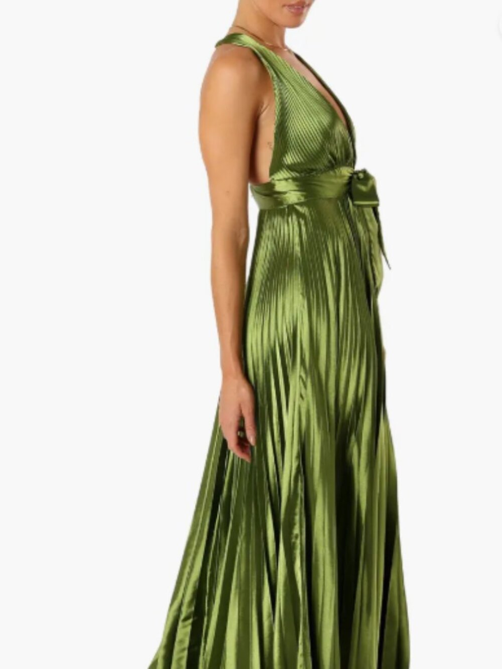 Petal & Pup Kris Plunge Neck Pleated Satin Gown – Olive Green – Small – NWT - Picture 13 of 15